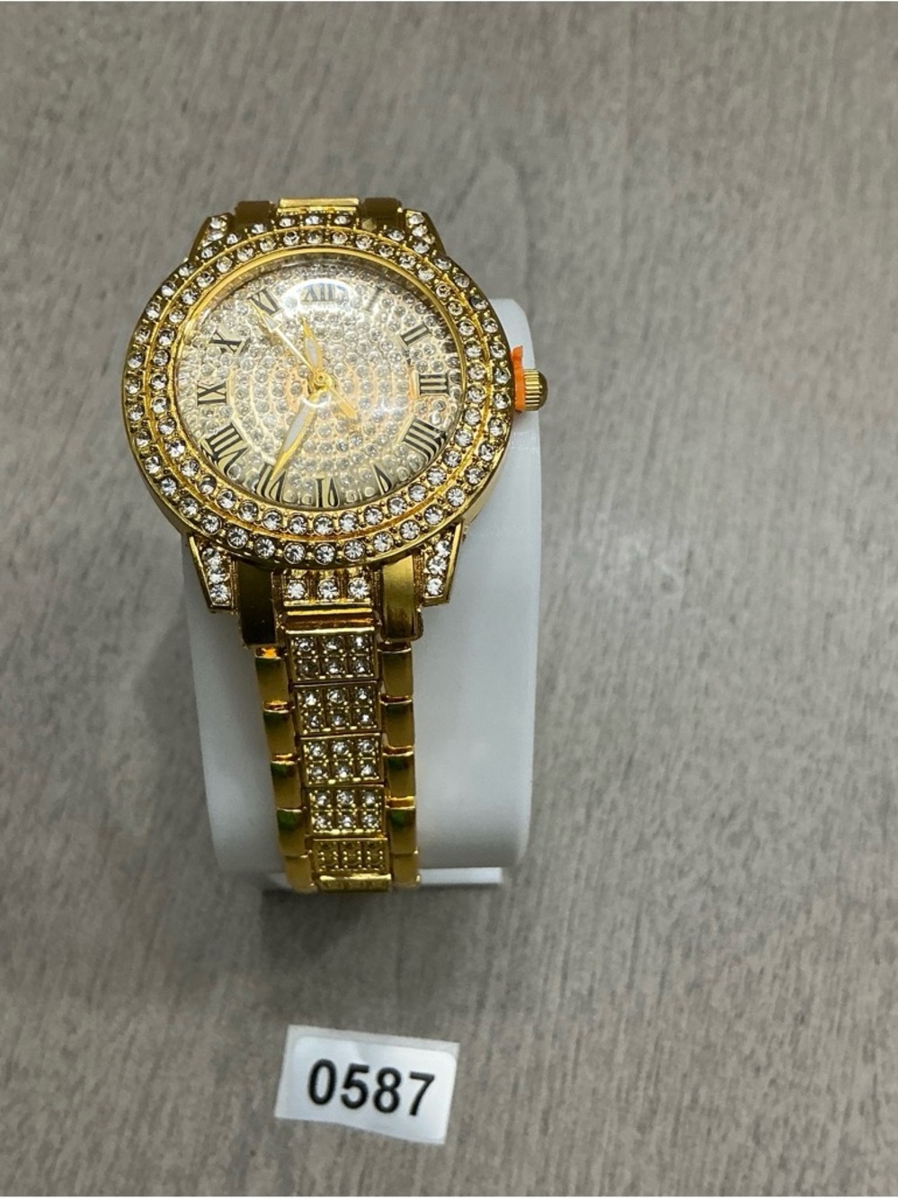 Gold Crystal-Pave Women's Bracelet Watch